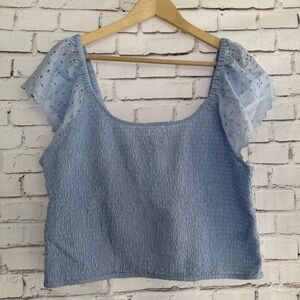 Universal Thread Light Blue Eyelet Sleeve Blouse